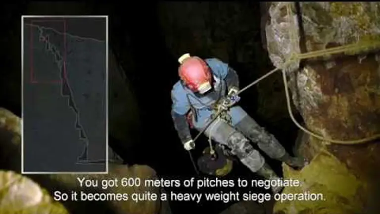 Team work with 18 volt hammer drill from Bosch in one of the deepest caves in Europe