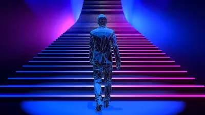 Upward ladder and artificial intelligence as a 3D rendering