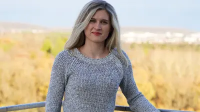 Bosch Research PhD candidate Maria Lyssenko standing outside at the Bosch Research Campus in Renningen, Germany.