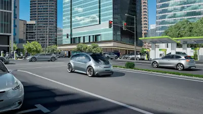 A gas station and charging stations