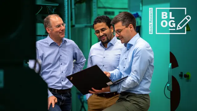 The three Bosch researchers Jochen Fassnacht, Wael Hilali and Matthias Kränzler discussing.