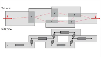 Schematic diagram of electrical network set up with nodes and edges to model situation in a graphene conductor.