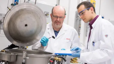 Martin Köhne and Leo Rizzi at their laboratory in Renningen, Germany.