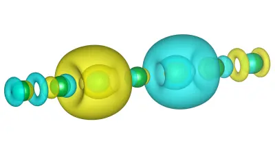 Wave function of a qubit in a chain of ions.