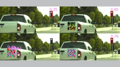 Figure 1. Illustration of a digital universal patch attack against an undefended model (left) and a model defended with Meta Adversarial Training (right).