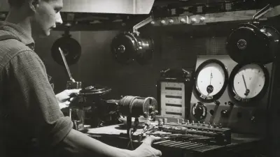 Qualität war bei Bosch schon immer ein wesentliches Kriterium. Stichprobenhafte Prüfung – wie hier in der Fertigung für Signalhörner – war daher obligatorisch. (1950)