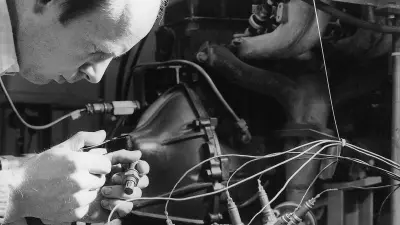 Function testing of lambda sensor prototypes in Schwieberdingen Technical Center (1975)
