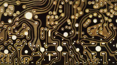 From the mid-1960s, semiconductor components, such as this board for an electronic control unit, grew from sidelines at Bosch into best sellers in the millions. (c. 1965)