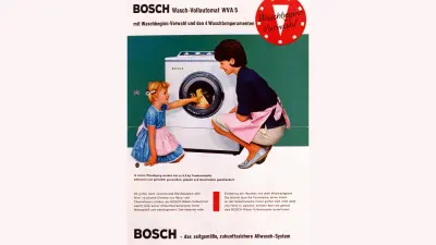This brochure’s front cover shows that washing was still considered women’s work at that time — with the children allowed to watch. (1963)