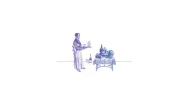 illustration of a waiter and a table full of food