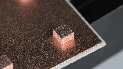 Close-up on functional structures for power electronics – interaction between additively manufactured structure and ceramic-based substrate.