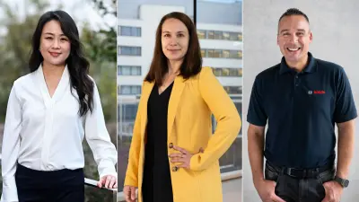 Collage mit Jessica, Isabel und Mario, die in die Kamera lächeln.