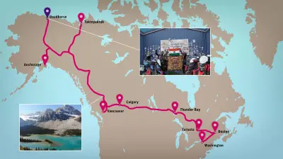 Labeled map with two pictures of motorcyclists. 