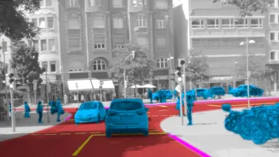 The third path: the system uses neural networks and semantic segmentation to distinguish road surfaces from roadsides.