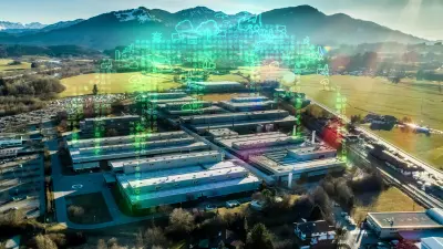 A bird's eye view of the Bosch production facility and smart factory in Blaichach in the Allgäu.