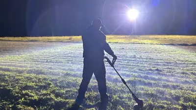 A man is working at night