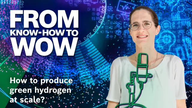 Die Bosch-Elektrolyse-Expertin Anika Utz ist neben dem offiziellen "From KNOW-HOW to WOW"-Logo zu sehen.