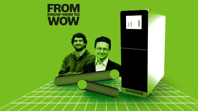 Grafik mit den Bosch-Experten Markus Ohnmacht und Tobias Beck und der Solid Oxile Fuel Cell (SOFC)