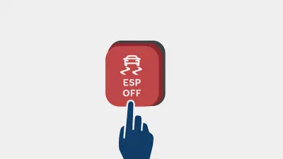 The image shows a graphic, on which the ESP of a car is turned on by a push of a button.