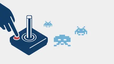 The image shows a graphic, on which a joystick is being used.