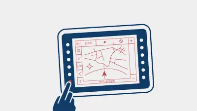 The image shows a graphic with a navigation device.