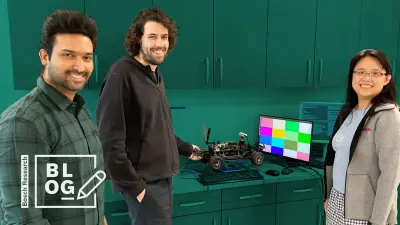 The Bosch researchers Wan-Yi Lin, Kumar Chaithanya Mummadi, and Joao Semedo with the little test car demonstrating a black-box adversarial attack.