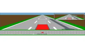 An animation of a driving scenario leading to an accident, discovered through model checking the behavior planner.