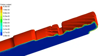 Carbon content distribution of a low-pressure carburized gear shaft (90° segment) for a subsequent hardening process
