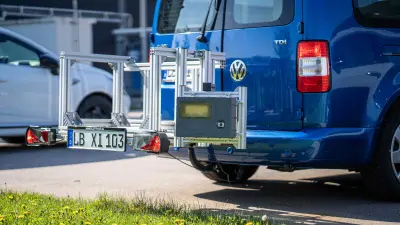 Picture showing one of the Bosch Research testing vehicles with radar set-up for testing synthetic aperture radar (SAR) technology at the Bosch Research Headquarters in Renningen, Germany.