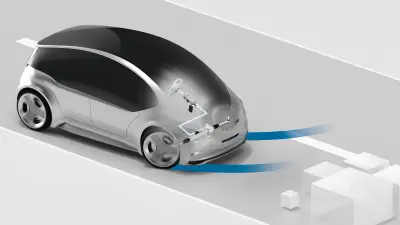 An graphic shows how a car automatically avoids an obstacle.