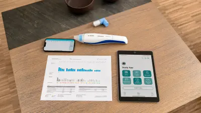 Breath device, smartphone, tablet with app and printed measurement data on table