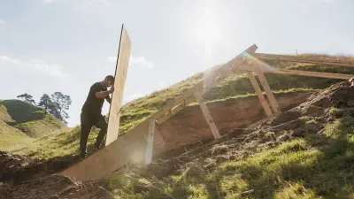 Jed Mildon builds a ramp for the world record attempt.