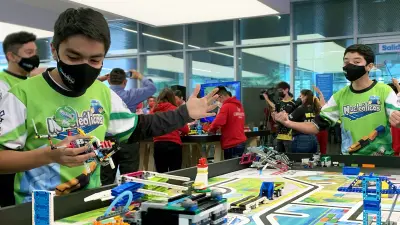 Students at a robotics competition